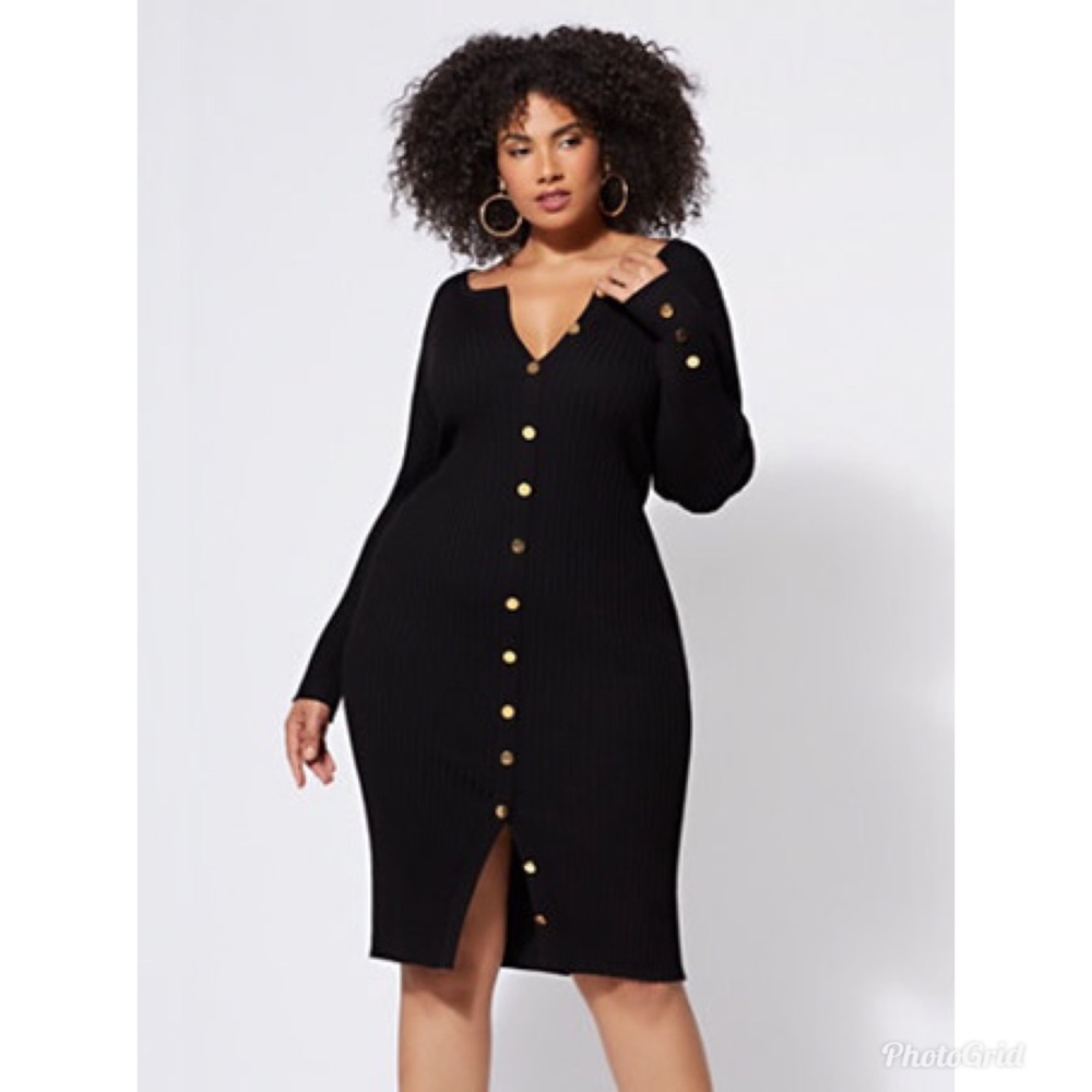 DEVYN BUTTON-DOWN SWEATER DRESS